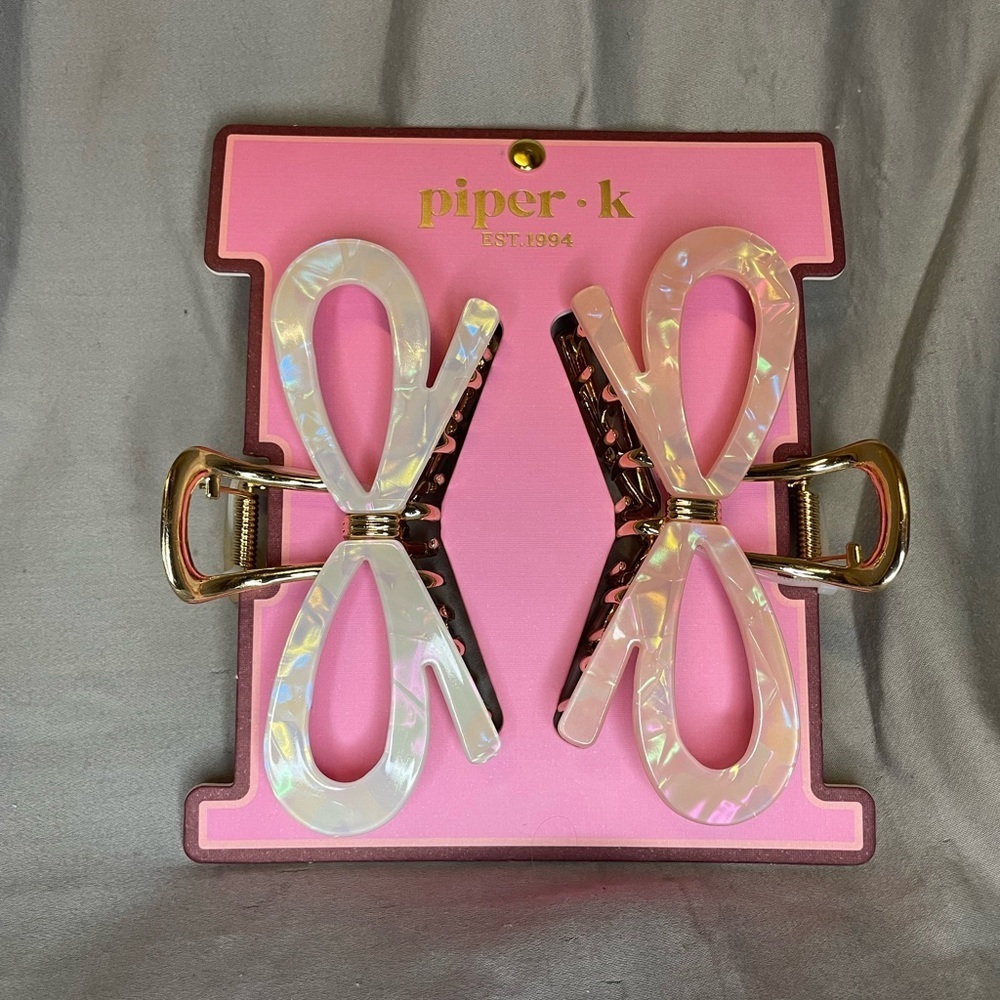Piper K Iridescent White and Pink Bow Metal Hair Claws
